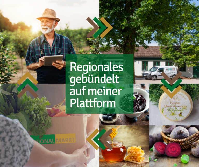 Mein-Regionalmarkt Werte: Regionales gebündelt auf einer Plattform - Bauer mit Tablett am Feld